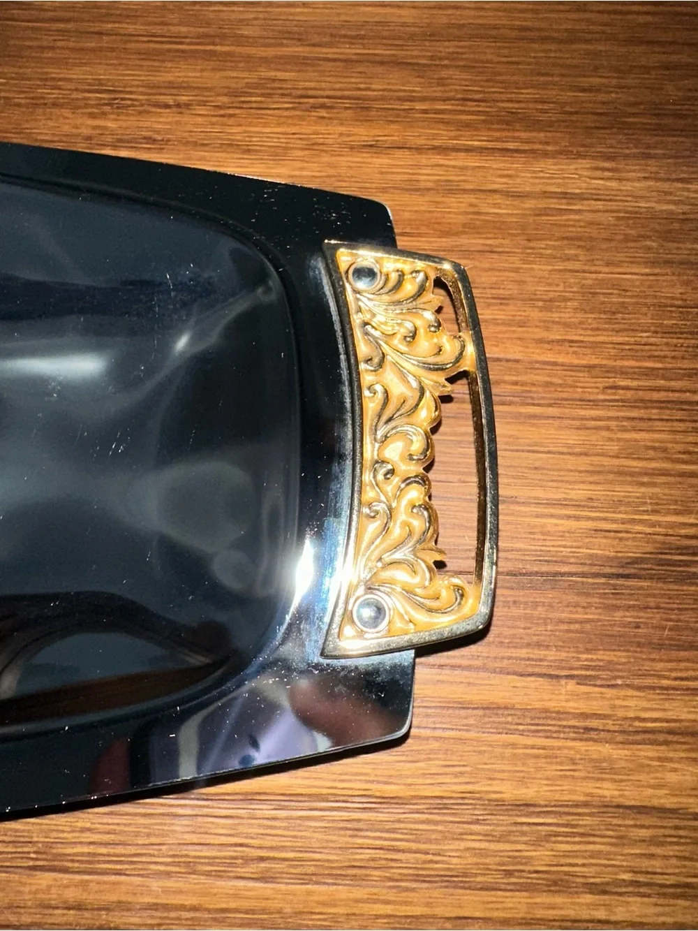 Kromex Chrome Oval Bread / Relish Serving Tray with Ornate Gold Handles 16 3/4”